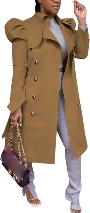 Maiyifu-GJ Womens Mid Length Overcoats Notched Lapel Double Breasted Coat Spring Fall Trench Coat Windbreaker Outerwear