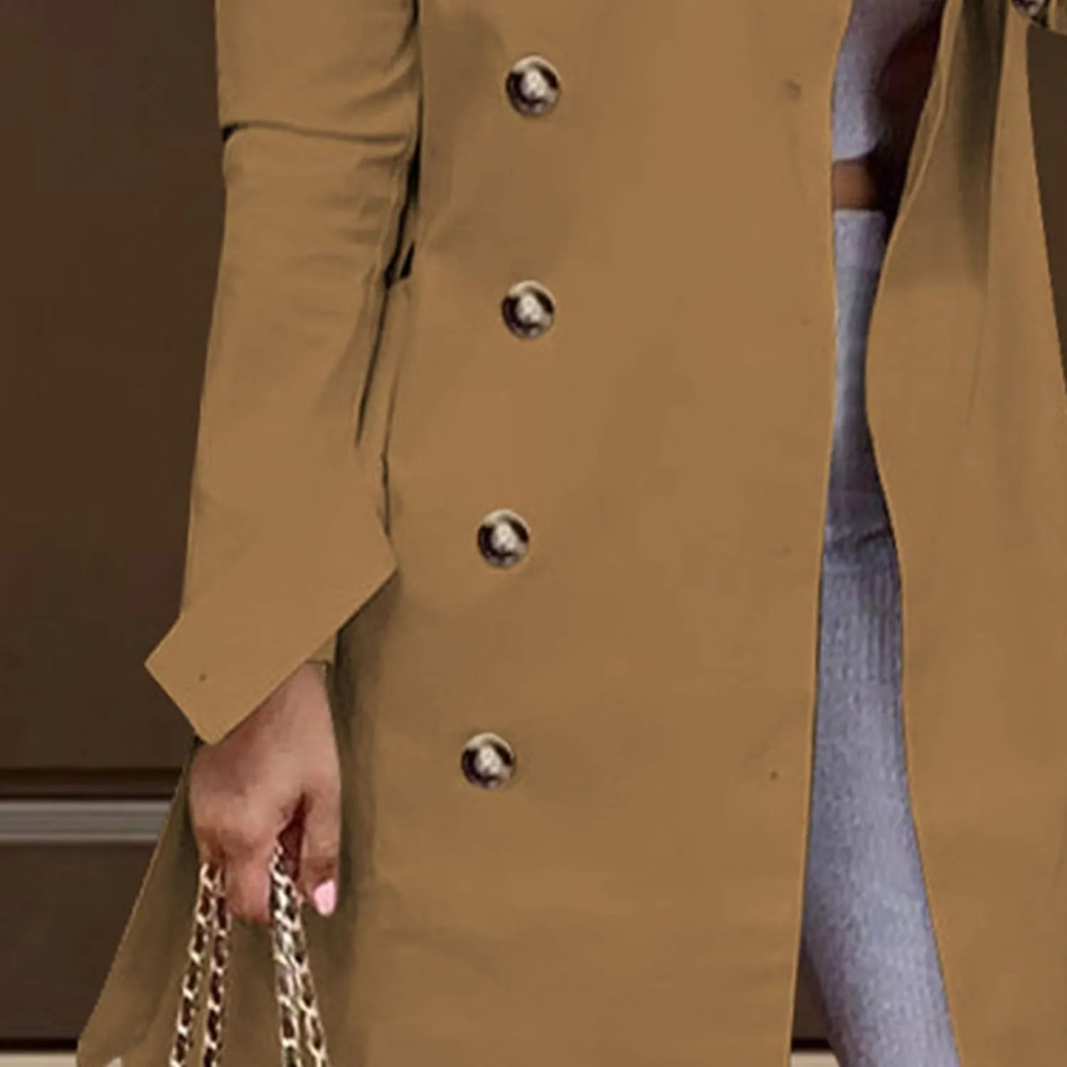 Maiyifu-GJ Womens Mid Length Overcoats Notched Lapel Double Breasted Coat Spring Fall Trench Coat Windbreaker Outerwear