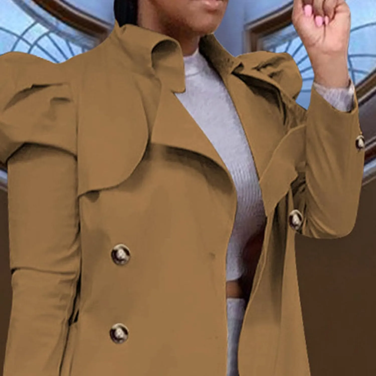 Maiyifu-GJ Womens Mid Length Overcoats Notched Lapel Double Breasted Coat Spring Fall Trench Coat Windbreaker Outerwear
