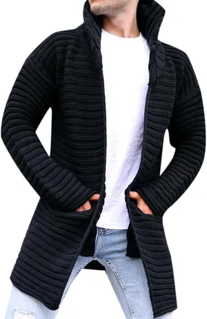 Male Autumn And Winter Solid Color Cardigan Sweater Jacket Casual Long Sleeve Pocket Knit Cardigan Winter Long