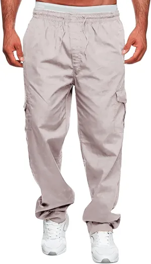 Male Versatile All Season Cargo Pants Multi Pocket Zip Button Hem Solid Color Plus Size Outdoor Jogger Pants for