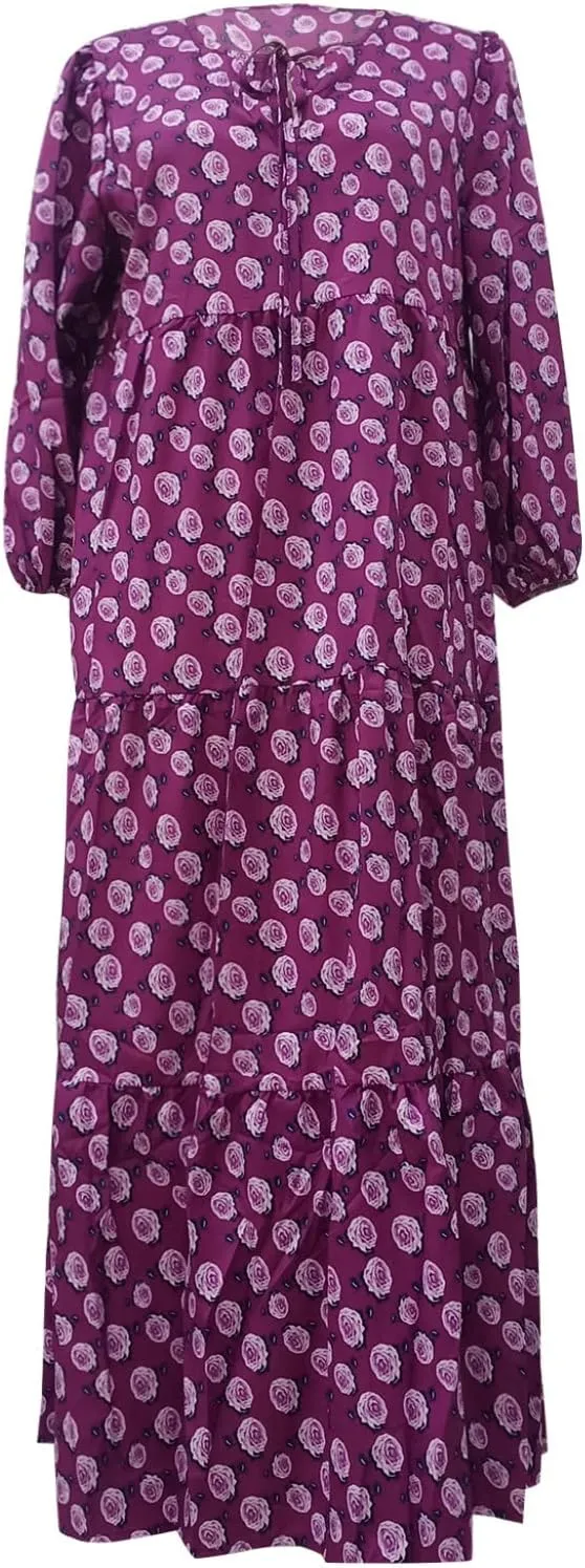 Maxi Dresses for Women 2025 Summer Casual Loose Fit Long Bohemian Dress Geometric Half Sleeve Tiered Flowy Maxi Dresses