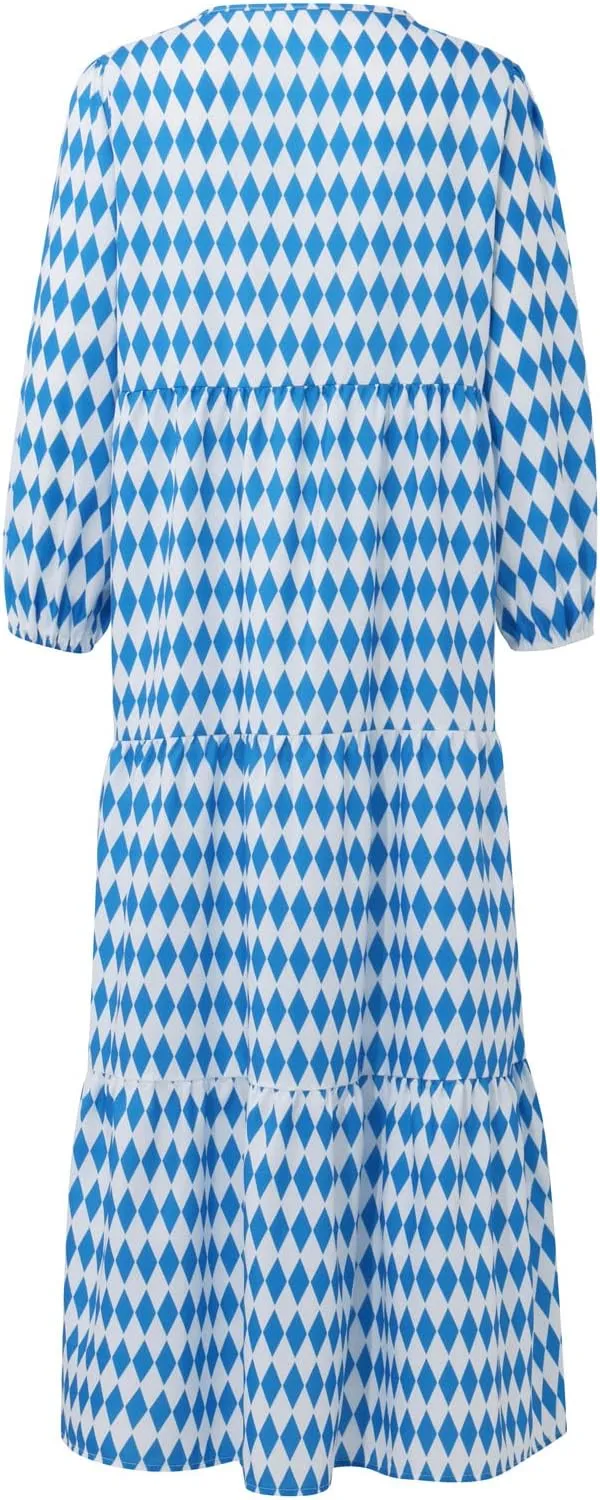 Maxi Dresses for Women 2025 Summer Casual Loose Fit Long Bohemian Dress Geometric Half Sleeve Tiered Flowy Maxi Dresses