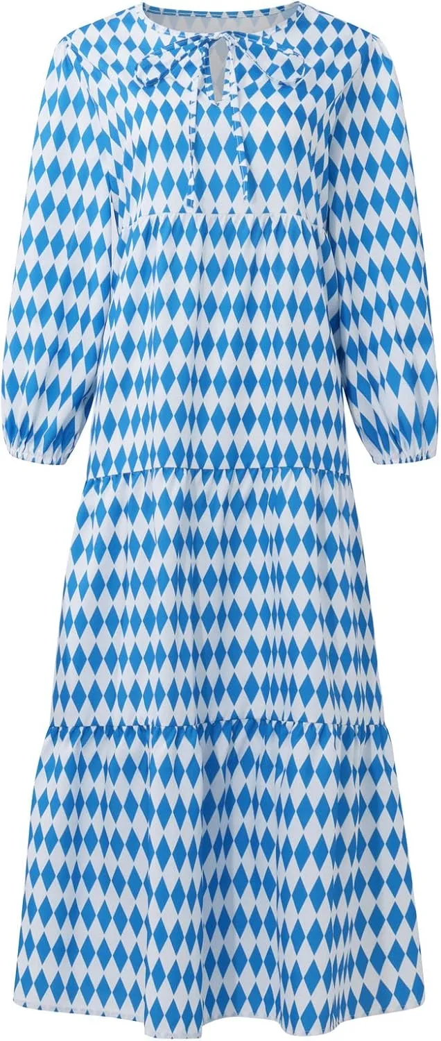 Maxi Dresses for Women 2025 Summer Casual Loose Fit Long Bohemian Dress Geometric Half Sleeve Tiered Flowy Maxi Dresses
