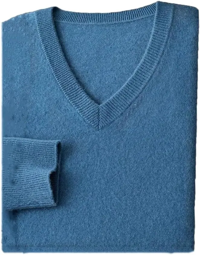 Men Business Casual Warm Cashmere Sweater Autumn Winter Classic V-Neck Knitted Pullovers