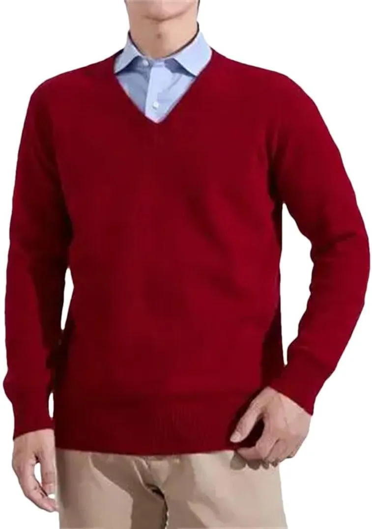 Men Business Casual Warm Cashmere Sweater Autumn Winter Classic V-Neck Knitted Pullovers