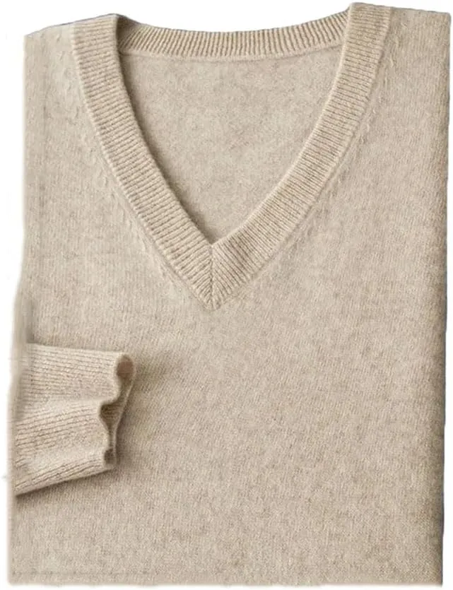 Men Business Casual Warm Cashmere Sweater Autumn Winter Classic V-Neck Knitted Pullovers