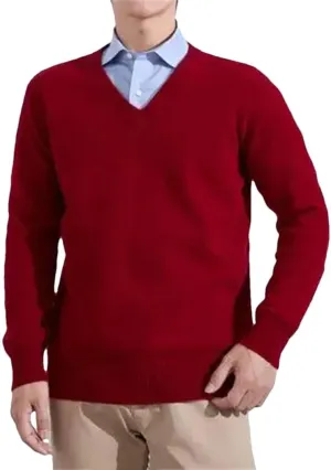 Men Business Casual Warm Cashmere Sweater Autumn Winter Classic V-Neck Knitted Pullovers
