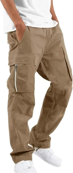 Men Cargo Pants Casual Relaxed Fit Work Pants Baggy Drawstring Elastic Waist Pants Straight Legs Fall Trousers