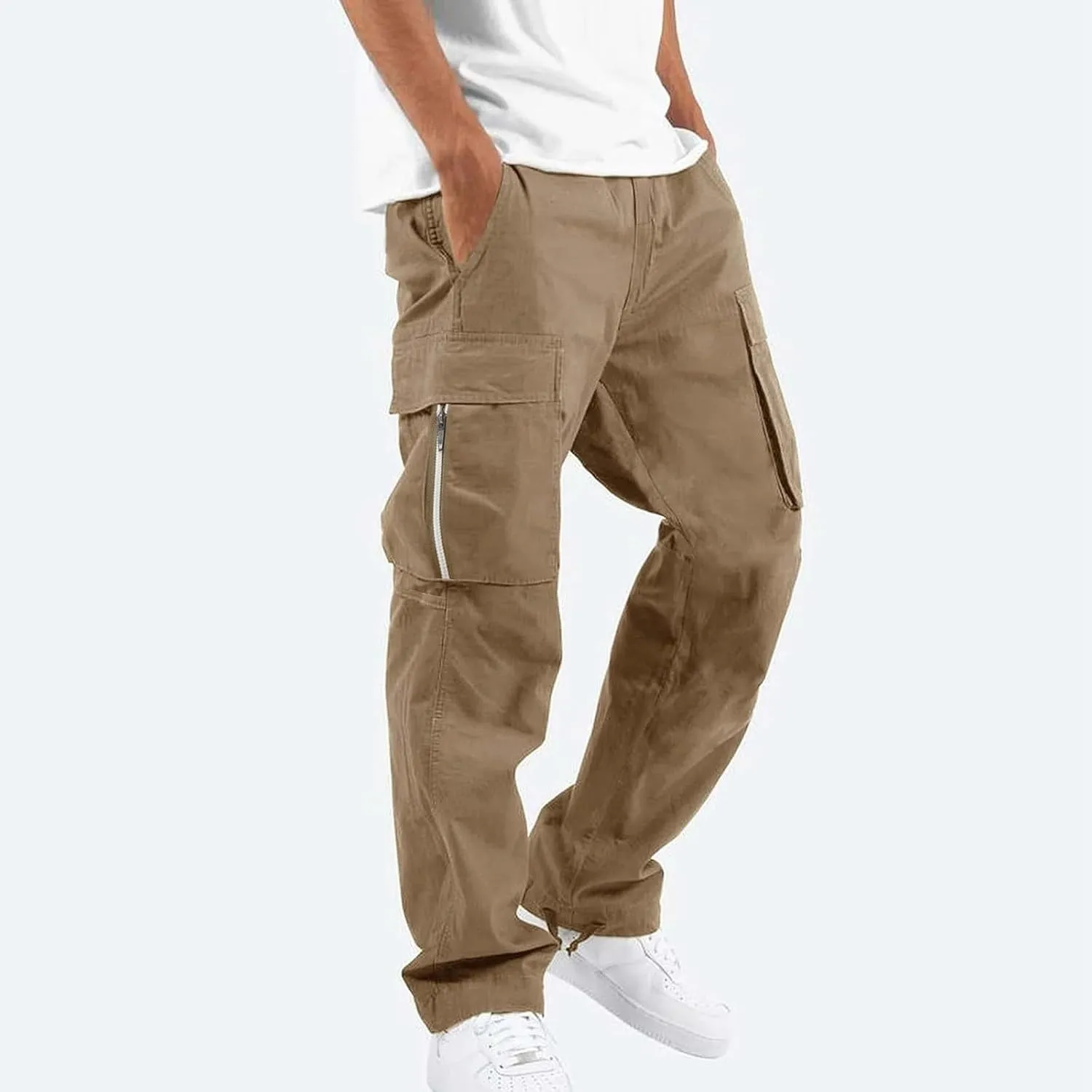 Men Cargo Pants Casual Relaxed Fit Work Pants Baggy Drawstring Elastic Waist Pants Straight Legs Fall Trousers