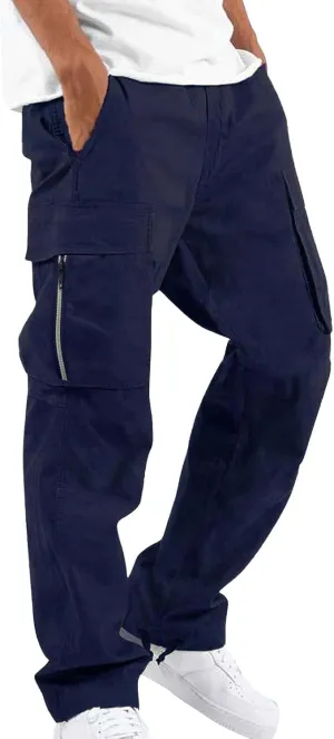 Men Cargo Pants Casual Relaxed Fit Work Pants Baggy Drawstring Elastic Waist Pants Straight Legs Fall Trousers