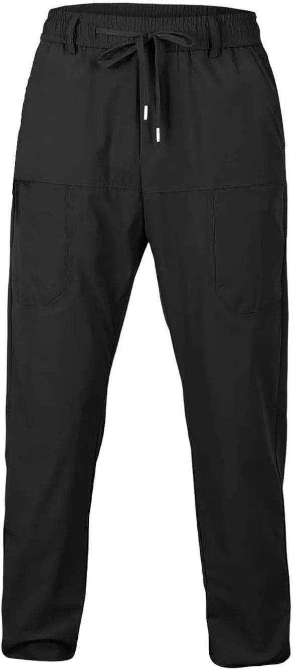 Men Cargo Pants Elastic Waist Summer Trendy Work Pants Outdoor Casual Plain Straight Leg Trousers with Muti Pockets