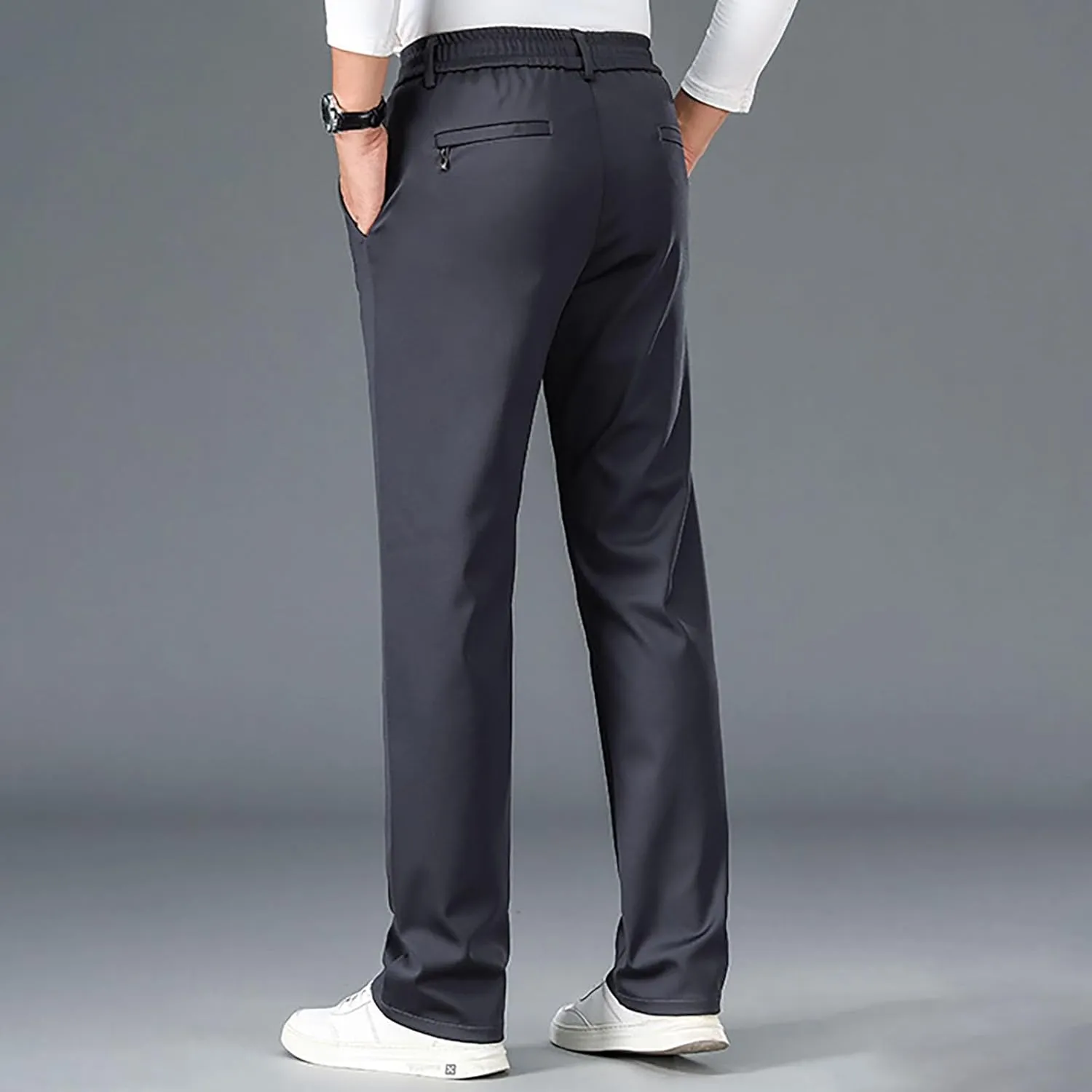 Men Dress Pants Plus Size Casual Business Trousers Straight Leg Fall Pants Solid Drawstring Elastic Waist Slacks