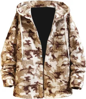Men Leopard Print Sherpa Hoodie Oversize Full Zip Warm Fuzzy Fleece Jacket Winter Thermal Thick Overcoat with Pockets
