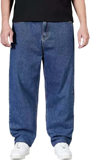 Men Plus Size Jeans Classic Basic Plain Relaxed Fit Denim Pants Open Bottom Summer Casual Straight Leg Baggy Trousers