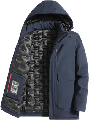 Men Warm Winter Casual Hooded Parka Jacket Winter Thicken Down Quilted Coat Windbreaker
