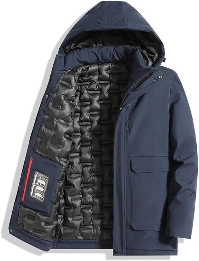 Men Warm Winter Casual Hooded Parka Jacket Winter Thicken Down Quilted Coat Windbreaker