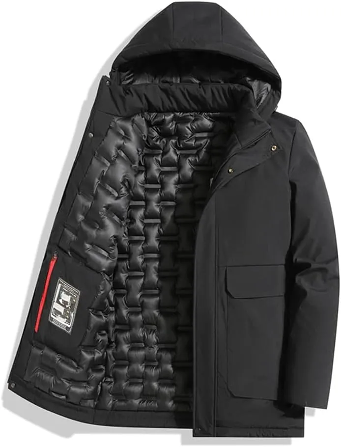Men Warm Winter Casual Hooded Parka Jacket Winter Thicken Down Quilted Coat Windbreaker
