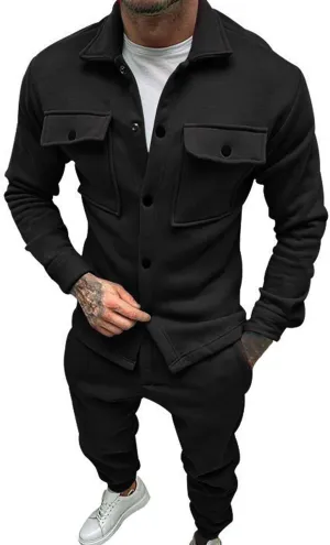 Mens 2 Piece Jogger Set Leisure Splicing Zipper Sweater Pants Sports Suit Casual Jogging Athletic Suits Black Hoodie
