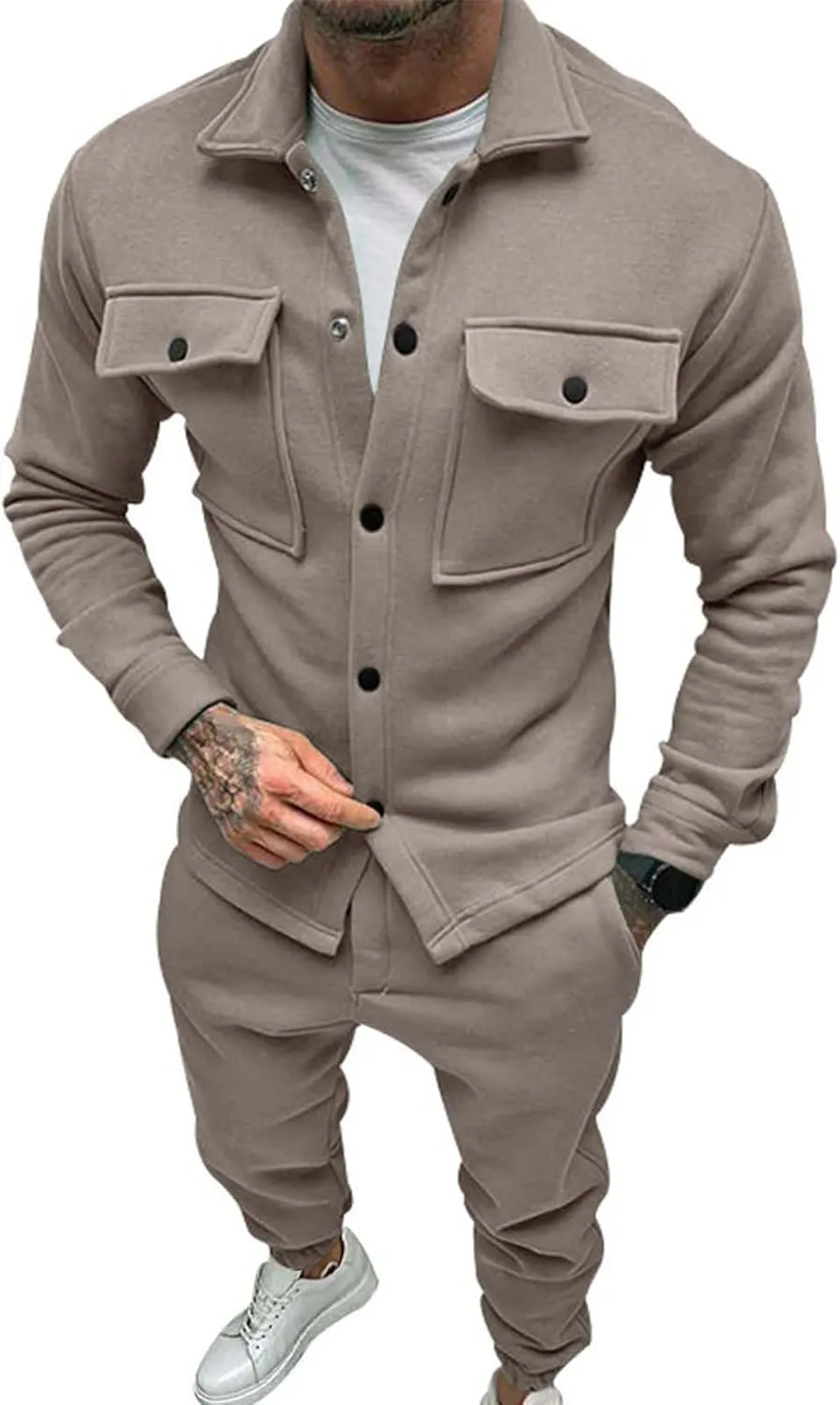 Mens 2 Piece Outfits Fall Winter Solid Color Zipper Sweater Pants Sports Sets Set Mens 2 Piece Big and Tall Hoodies