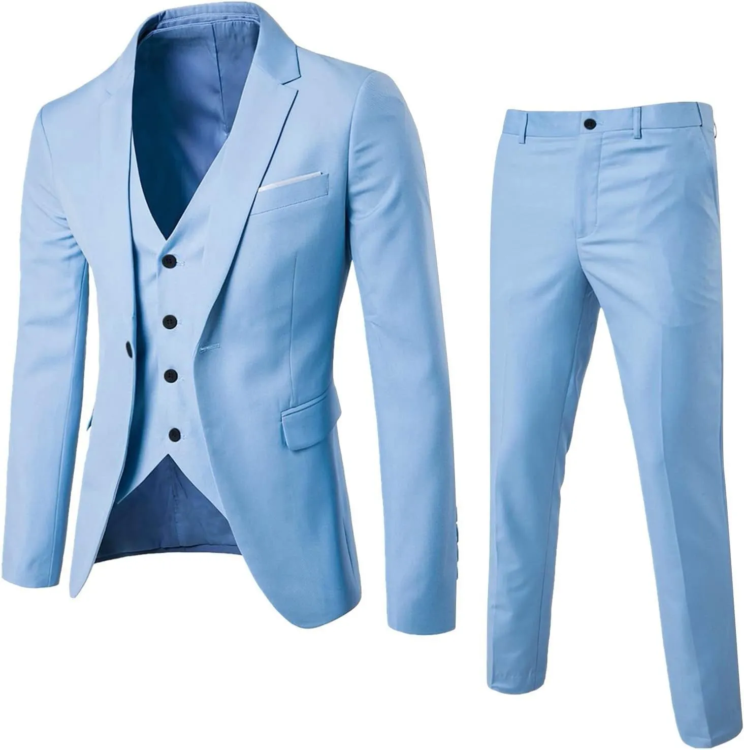Mens 3 Piece Slim Fit Solid Color Jacket Wedding Formal Prom Suit Blazer Jacket Vest Pants Mens Suits Big and Tall