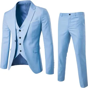 Mens 3 Piece Slim Fit Solid Color Jacket Wedding Formal Prom Suit Blazer Jacket Vest Pants Mens Suits Big and Tall
