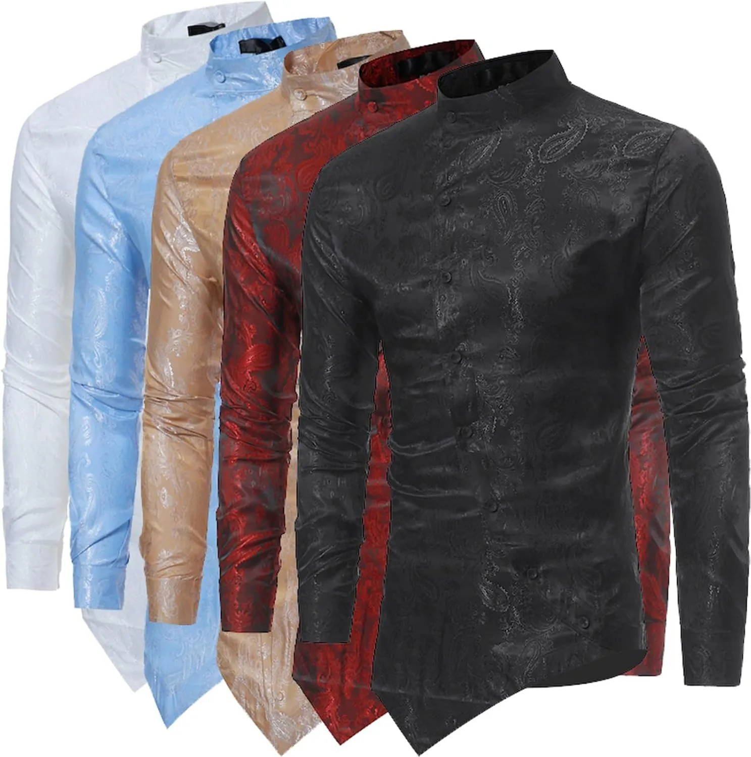Men's 3D Floral Dress Shirt Fashion Irregular Hem Hippie Jacquard Wedding Shirts Long Sleeve Button Party Prom Tops