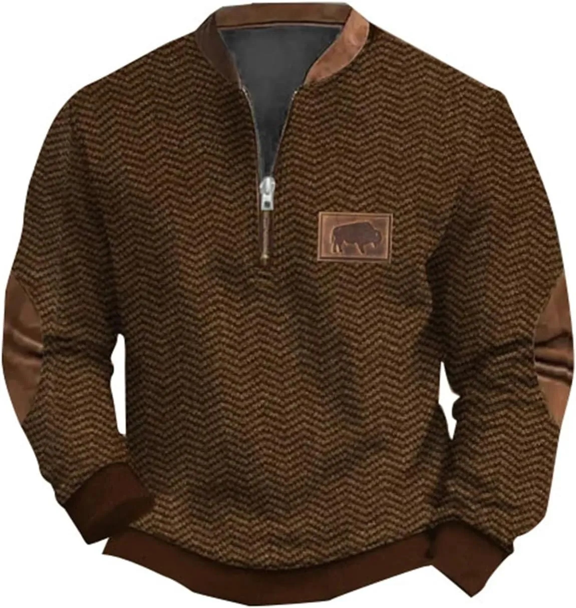 Men's Aztec Western Sweatshirt with Elbow Patch Vintage Distressed Half Zip Long Sleeve Pullover Warm Winter Jackets