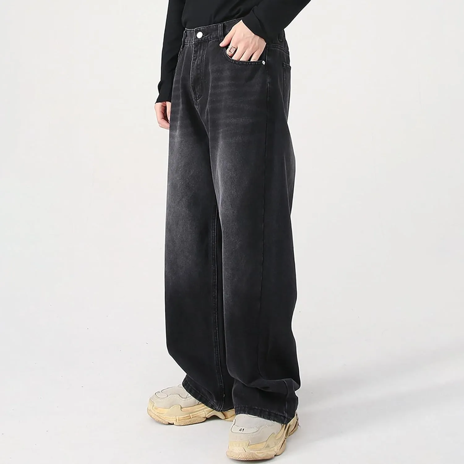 Mens Bootcut Jeans Plus Size Y2k Hip Hop Straight Leg Jean Baggy Streetwear Denim Pants Casual Vintage Loose Trousers