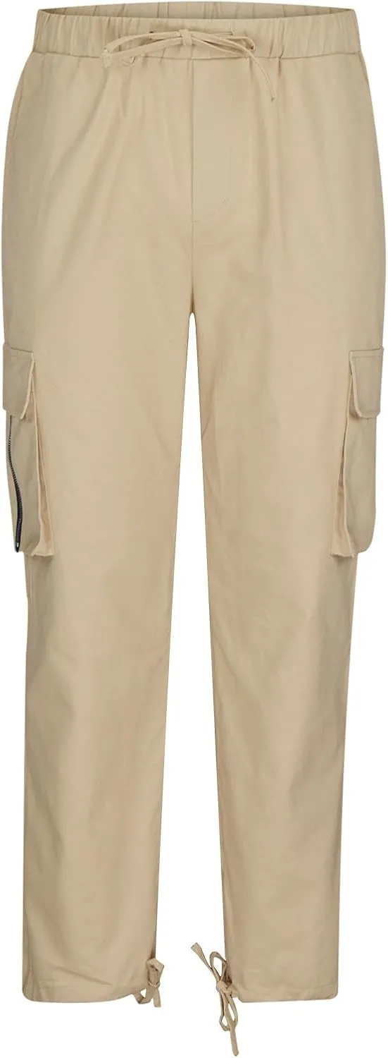 Mens Cargo Jogger Pants Stretch Sweatpants Slim Fit Tactical Drawstring Pants Casual Trousers with Pockets