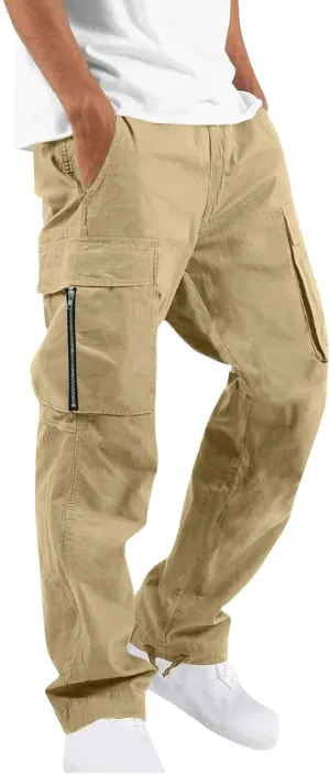 Mens Cargo Jogger Pants Stretch Sweatpants Slim Fit Tactical Drawstring Pants Casual Trousers with Pockets