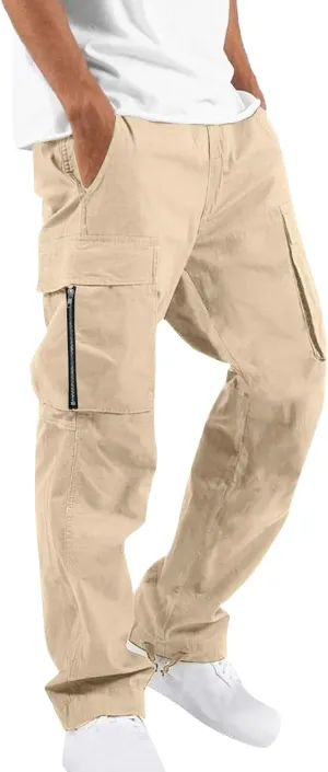Mens Cargo Jogger Pants Stretch Sweatpants Slim Fit Tactical Drawstring Pants Casual Trousers with Pockets