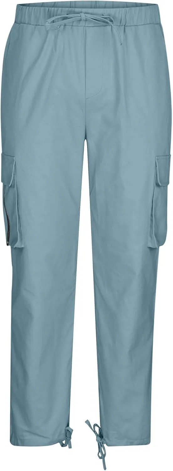Mens Cargo Jogger Pants Stretch Sweatpants Slim Fit Tactical Drawstring Pants Casual Trousers with Pockets