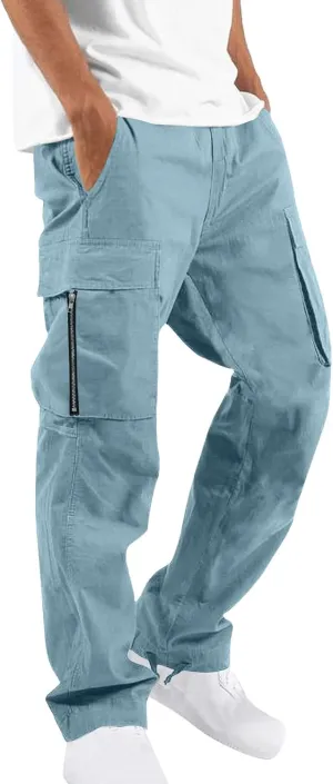 Mens Cargo Jogger Pants Stretch Sweatpants Slim Fit Tactical Drawstring Pants Casual Trousers with Pockets