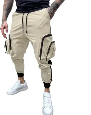 Men's Cargo Jogger Pants Stretch Sweatpants Slim Fit Tactical Pants with Zipper Pockets Casual Trousers Men's Casual Slim Fit Pants Skinny Stretch Dress Slacks #19- Khaki X-Large