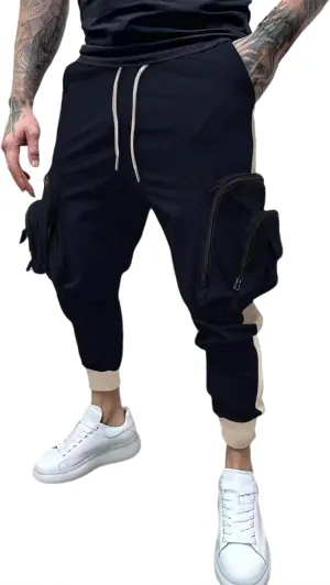 Men's Cargo Jogger Pants Stretch Sweatpants Slim Fit Tactical Pants with Zipper Pockets Casual Trousers Men's Casual Slim Fit Pants Skinny Stretch Dress Slacks #20- Navy X-Large