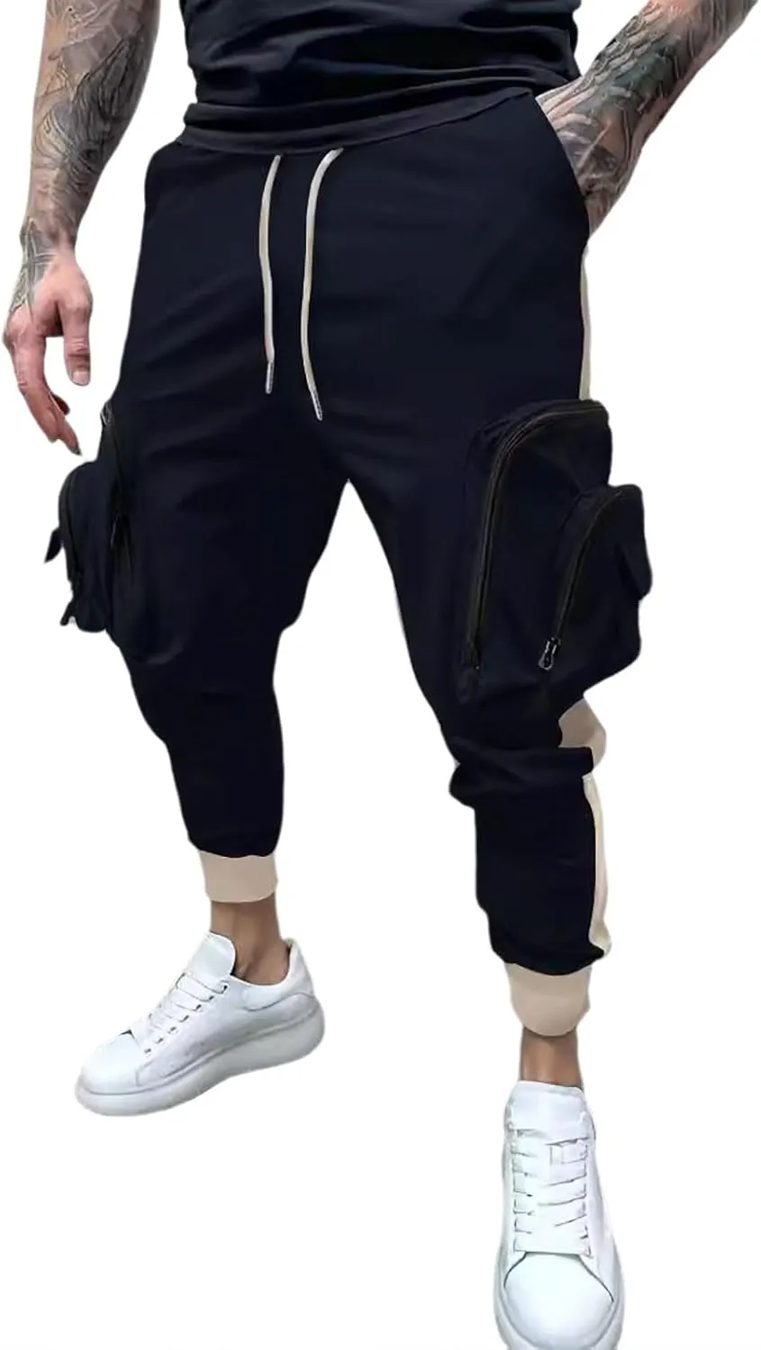 Men's Cargo Jogger Pants Stretch Sweatpants Slim Fit Tactical Pants with Zipper Pockets Casual Trousers Men's Casual Slim Fit Pants Skinny Stretch Dress Slacks #20- Navy X-Large