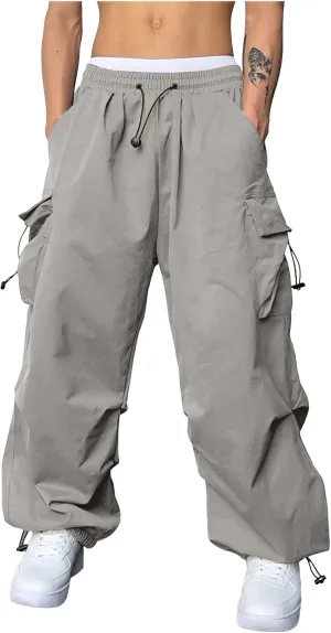 Men's Cargo Pants Casual Cotton Stretchy Drawstring Elastic Waist Pant Track Pants with Multiple Pockets