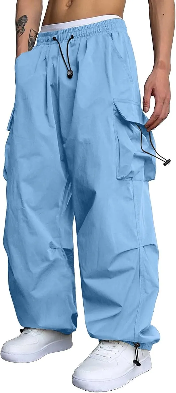 Men's Cargo Pants Casual Cotton Stretchy Drawstring Elastic Waist Pant Track Pants with Multiple Pockets