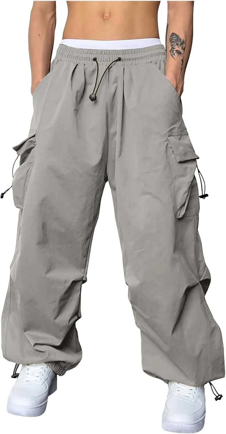 Men's Cargo Pants Casual Cotton Stretchy Drawstring Elastic Waist Pant Track Pants with Multiple Pockets