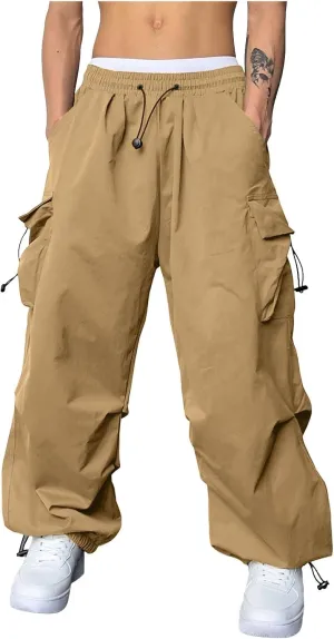 Men's Cargo Pants Casual Cotton Stretchy Drawstring Elastic Waist Pant Track Pants with Multiple Pockets