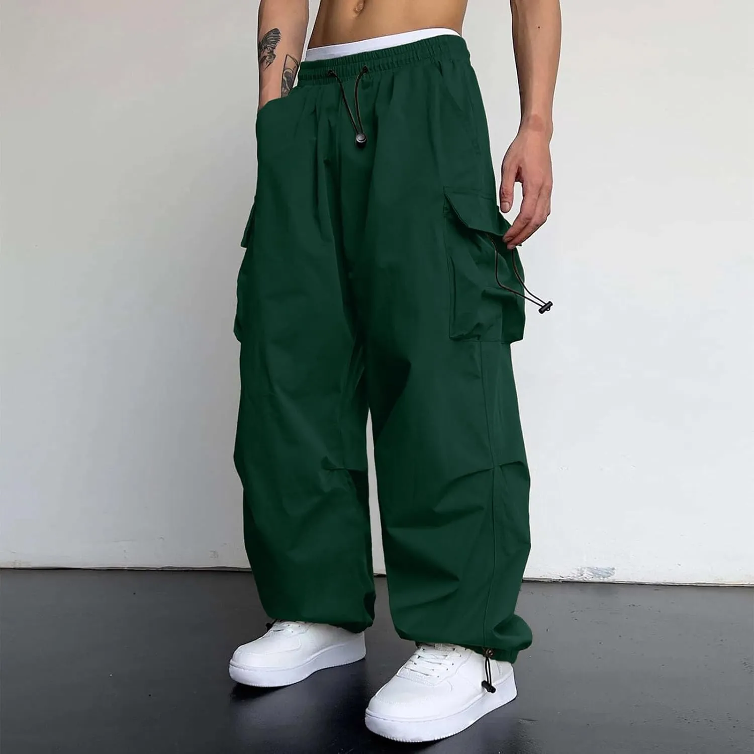 Men's Cargo Pants Casual Cotton Stretchy Drawstring Elastic Waist Pant Track Pants with Multiple Pockets