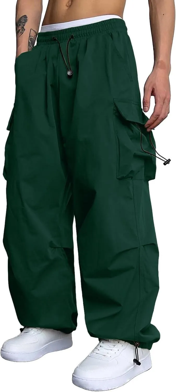 Men's Cargo Pants Casual Cotton Stretchy Drawstring Elastic Waist Pant Track Pants with Multiple Pockets
