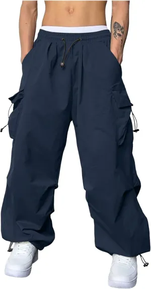 Men's Cargo Pants Casual Cotton Stretchy Drawstring Elastic Waist Pant Track Pants with Multiple Pockets