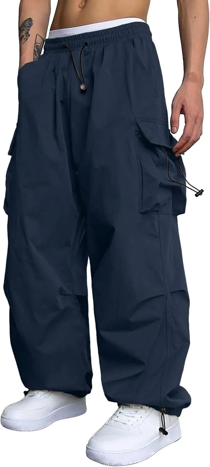 Men's Cargo Pants Casual Cotton Stretchy Drawstring Elastic Waist Pant Track Pants with Multiple Pockets