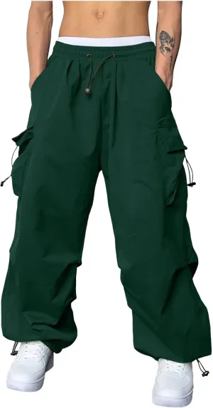 Men's Cargo Pants Casual Cotton Stretchy Drawstring Elastic Waist Pant Track Pants with Multiple Pockets