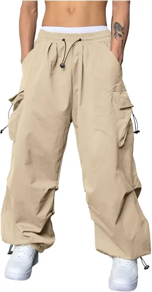 Men's Cargo Pants Casual Cotton Stretchy Drawstring Elastic Waist Pant Track Pants with Multiple Pockets