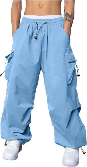 Men's Cargo Pants Casual Cotton Stretchy Drawstring Elastic Waist Pant Track Pants with Multiple Pockets
