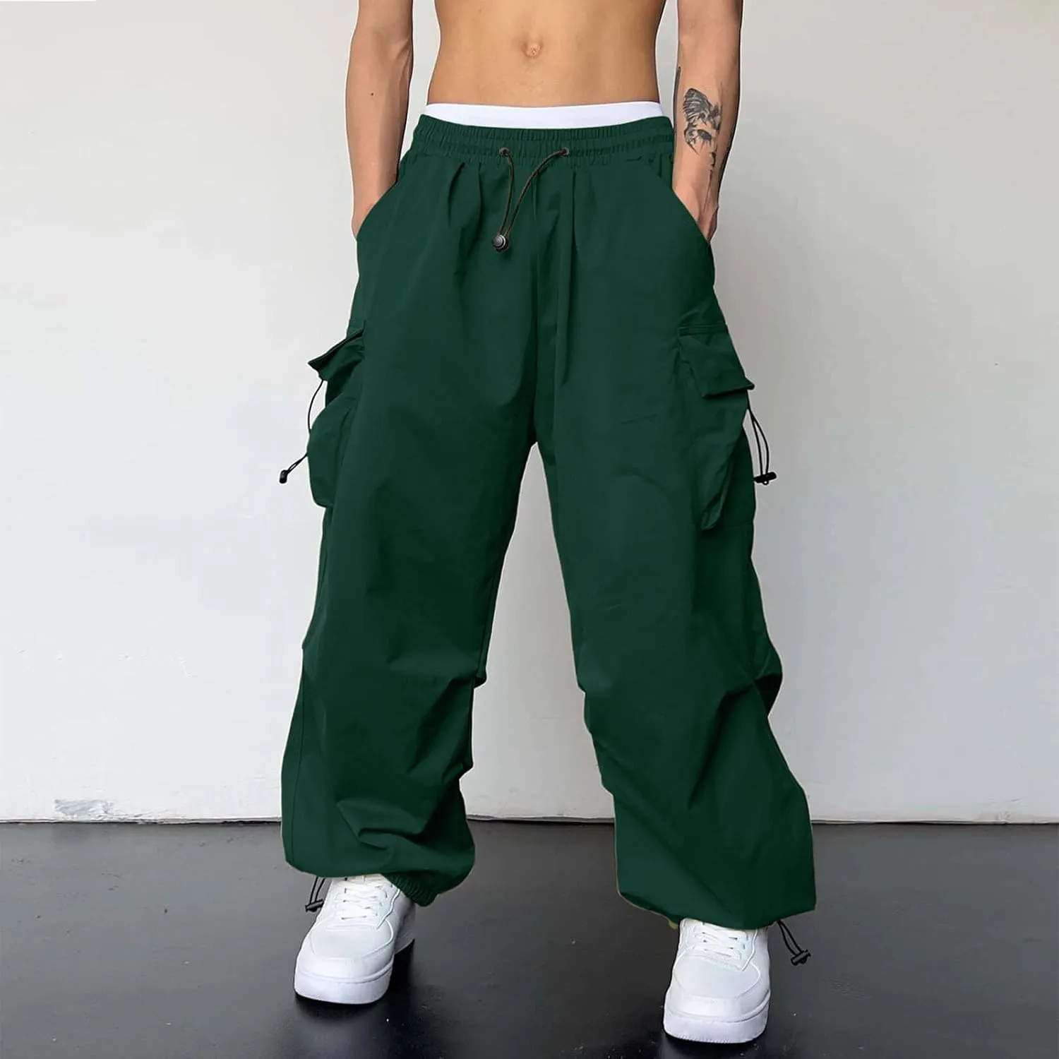 Men's Cargo Pants Casual Cotton Stretchy Drawstring Elastic Waist Pant Track Pants with Multiple Pockets