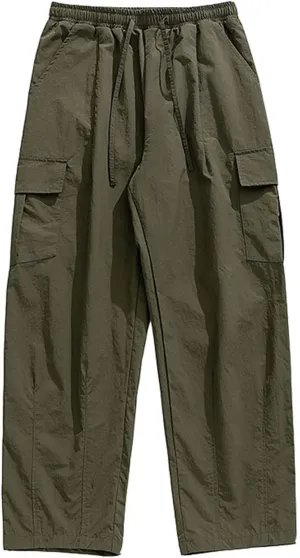 Men's Cargo Pants Elastic Waist Pockets Hip Hop Baggy Casual Fashion Pants Mens Pants Cargo